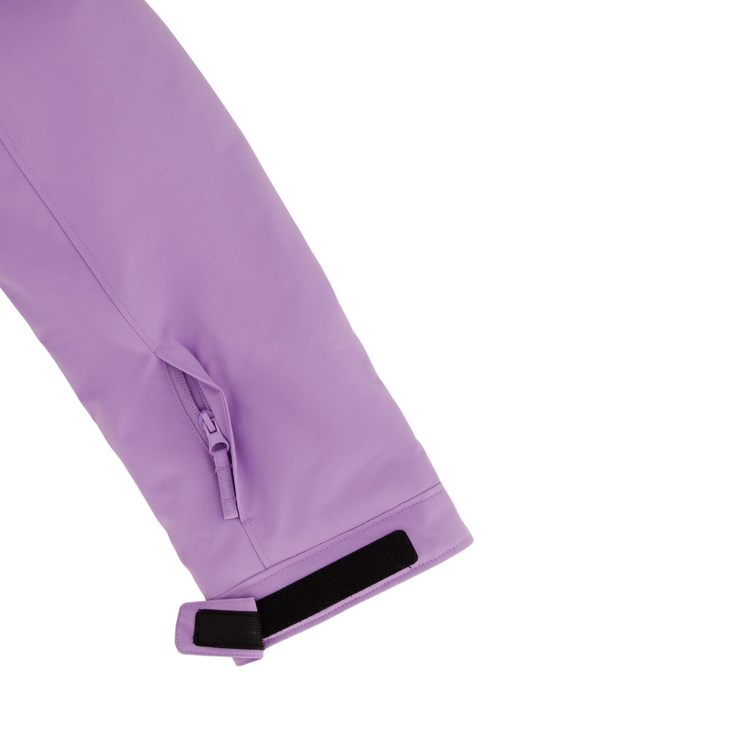 Manteau d'hiver - Roxy violet, détail de manche avec poche zippée et poignet réglable à fermeture autoagrippante, vue rapprochée