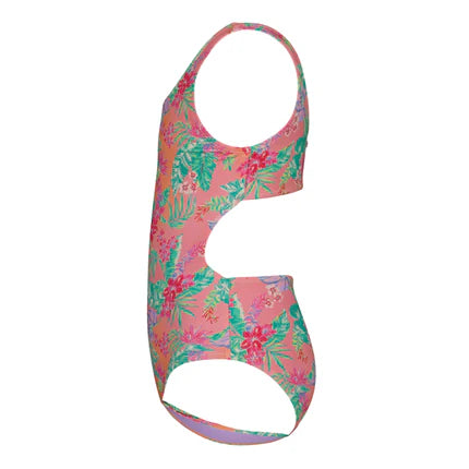 Maillot de bain - Roxy vue de profil en position galerie 3 avec motif floral sur fond rose en 430x430 carré