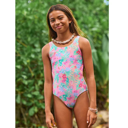 Fille portant le maillot de bain - Roxy coloré, position galerie 2, dimensions carrées 430x430, polyester léger.