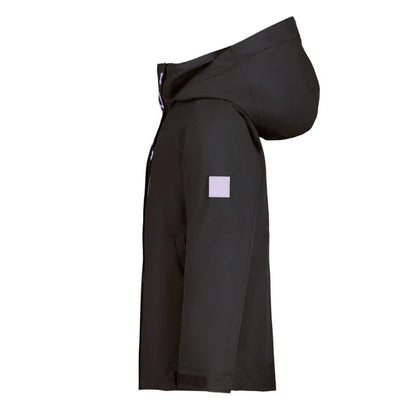 Manteau d'hiver - Roxy noir avec capuche, coupe droite, matériau imperméable, pour enfant, vue de profil gauche.