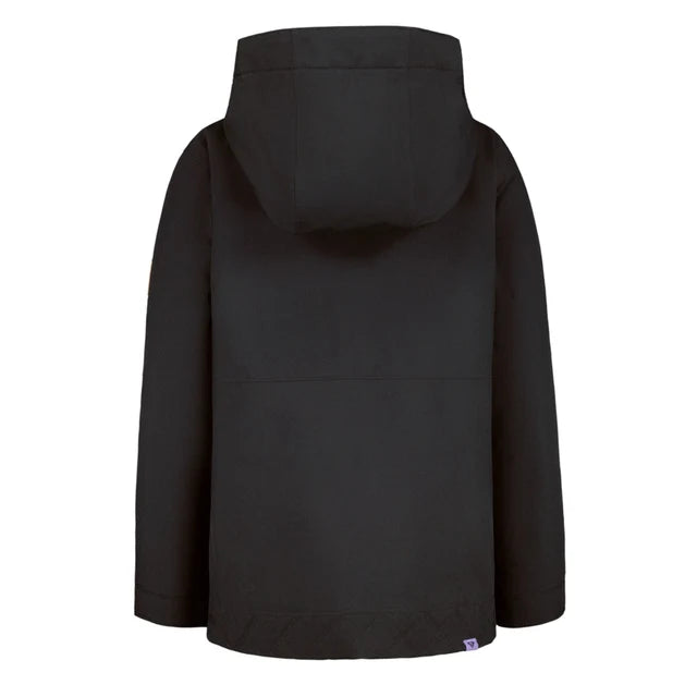 Manteau d'hiver - Roxy noir uni avec capuche, coupe droite, matériau extérieur imperméable, vue de dos porté sur mannequin enfant.
