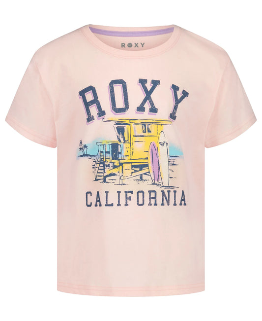 T-Shirt - Roxy coupe ample en jersey coton rose avec impression graphique centrale Californie en portrait 1768x2160