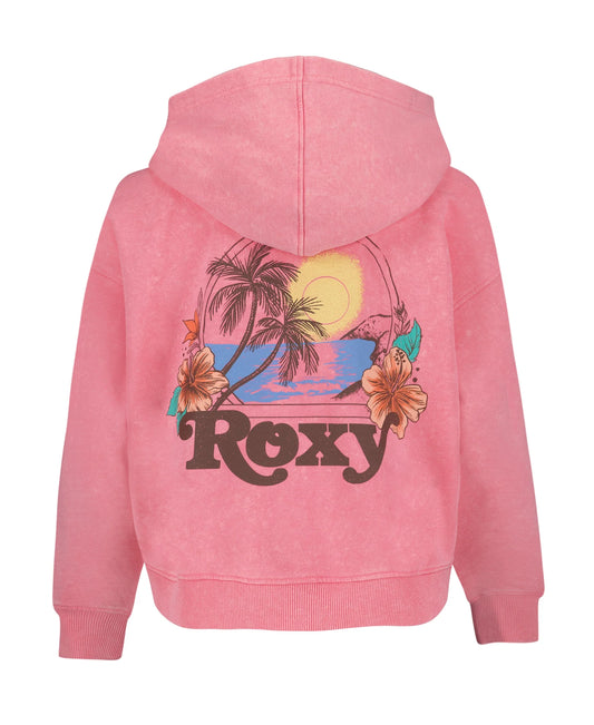 Veste - Roxy bébé fille rose en French Terry coton polyester, motifs fleurs et palmiers, vue de dos