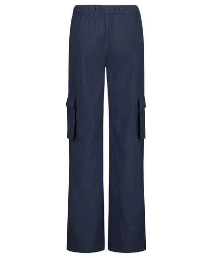 Pantalon - Roxy bleu marine en crêpe de coton coupe décontractée à poches cargo, vue de face, galerie 2 portrait