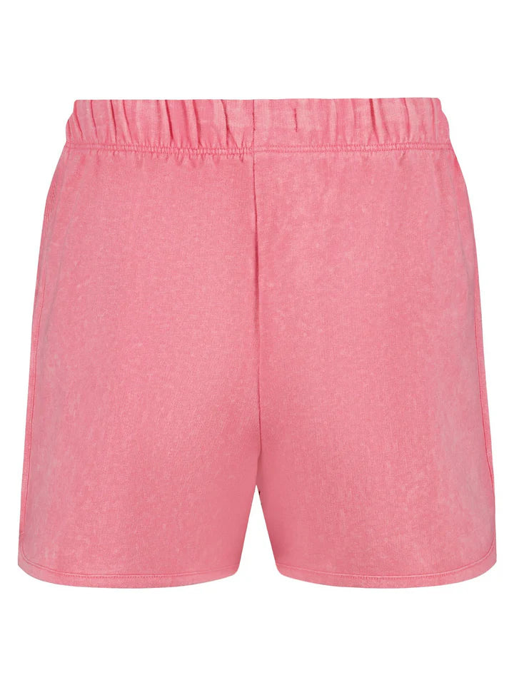 Short - Roxy rose en tissu uni, short enfant, vue de face avec taille élastique, style casual confortable.