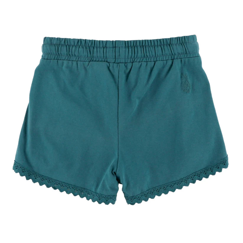 Short - Nanö en jersey doux bleu vert taille élastique avec cordon coulissant et bordure en dentelle, image position galerie 3