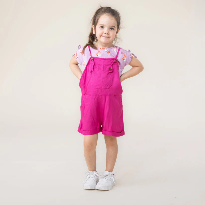 T-Shirt - Nanö rose clair imprimé floral, en jersey avec cordons aux épaules, manches courtes, porté par enfant, vue de face