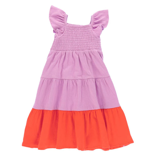Robe - Nanö en jersey froissé bicolore avec manches à volants, vue produit 1 format carré 823x823