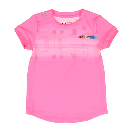 T-Shirt - Nanö rose vif en jersey avec manches courtes et imprimé paysage, pour enfant, vue de face