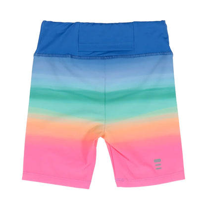 Short - Nanö short cycliste dégradé bleu vert rose avec taille yoga et poches, vue de dos sur fond blanc