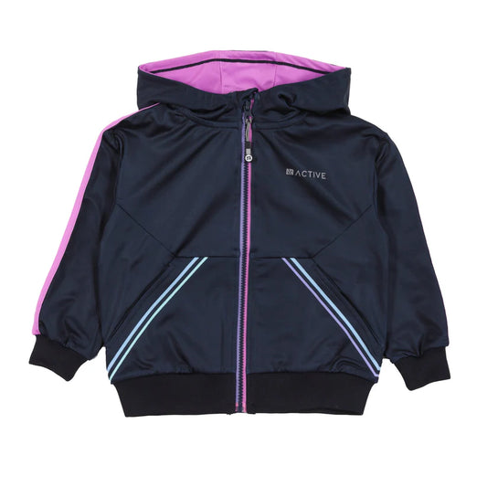 Veste - Nanö bleu marine et rose pour enfant avec capuche, fermeture zippée, manches longues, vue de face