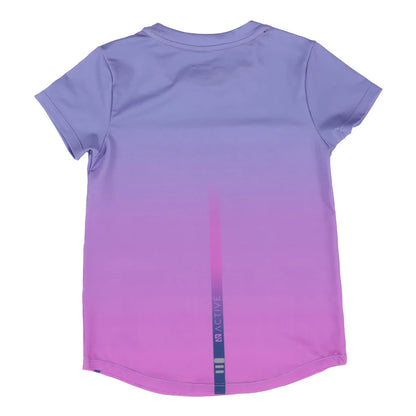 T-Shirt - Nanö à manches courtes en jersey dégradé violet et rose, vue de dos, traitement anti-humidité, éléments réfléchissants.