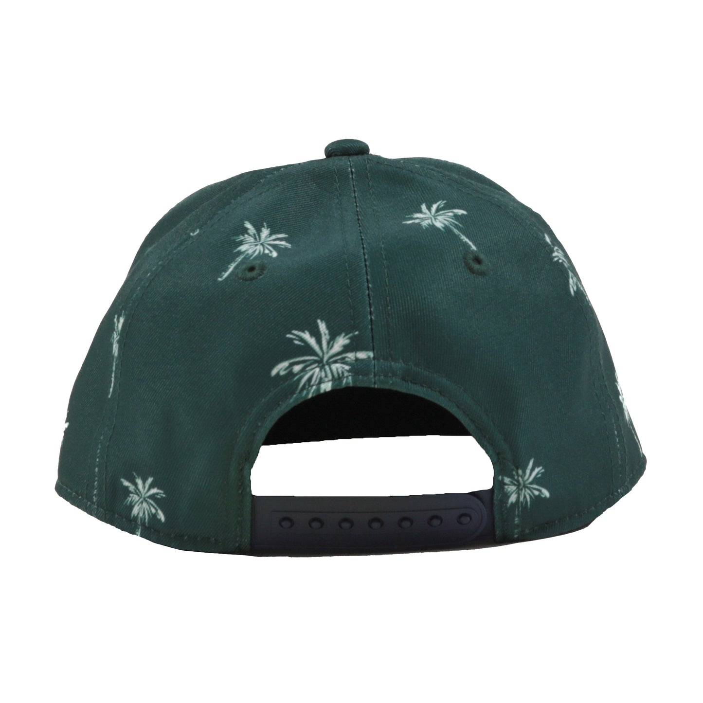 Casquette - Nanö verte avec motifs palmiers blancs, ajustable, vue de dos montrant la fermeture réglable.