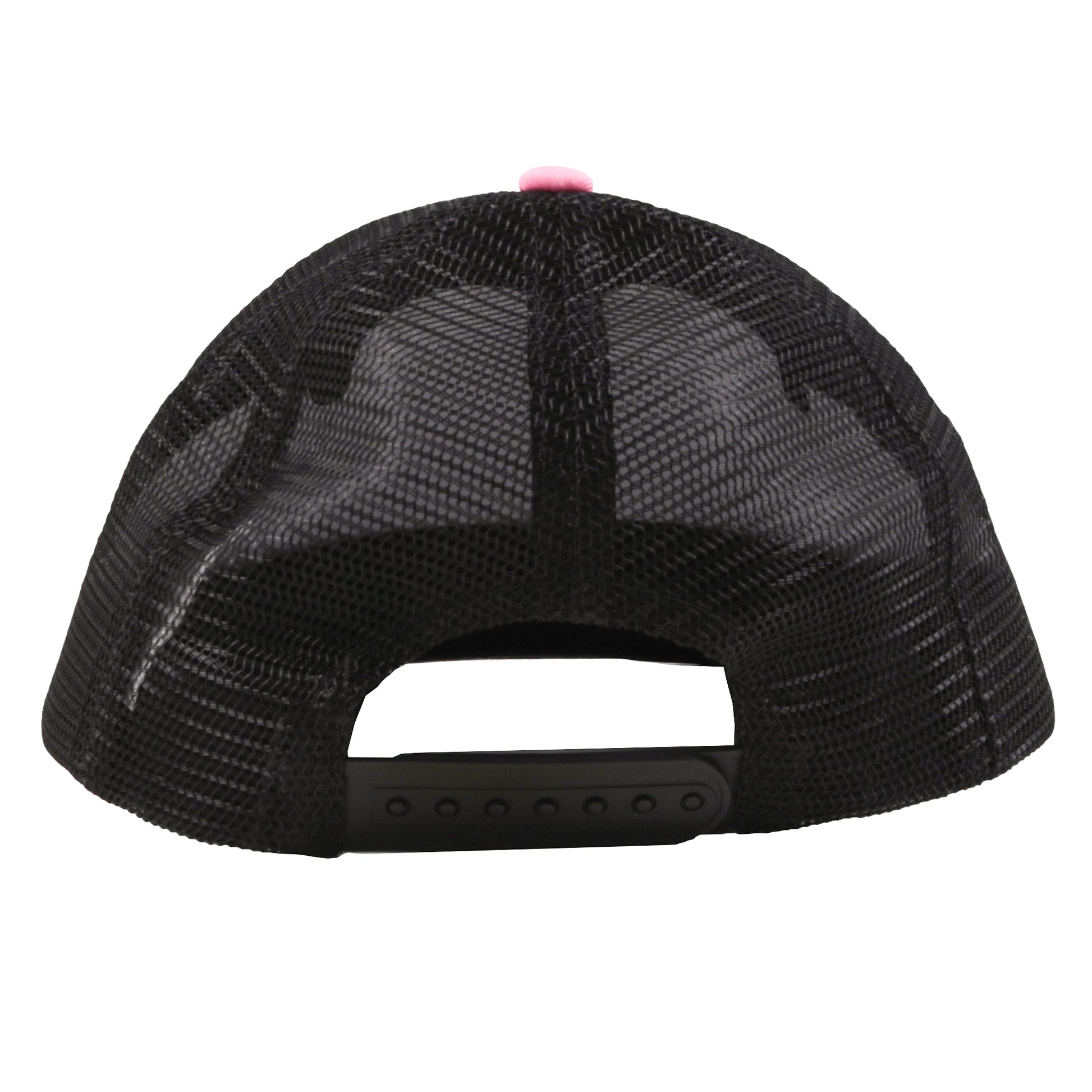 Casquette - Nanö noire en maille filet avec bouton rose, réglable, vue de dos, style ajustable unisexe adulte
