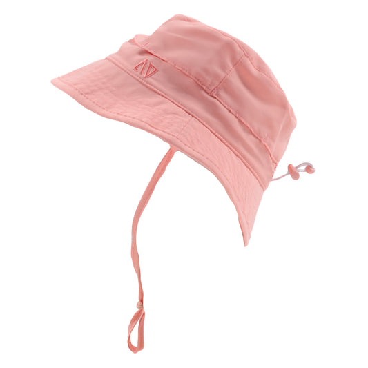 Chapeau U.V - Nanö rose saumon léger avec cordon de serrage, protection solaire UPF 50+, vue de profil côté droit