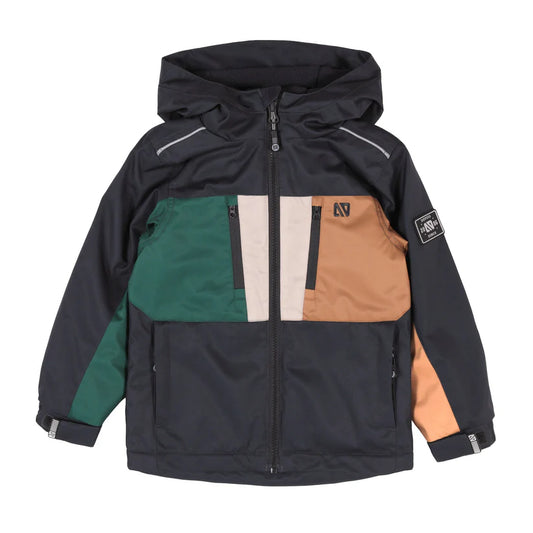 Manteau Mi-Saison - Nanö enfant à capuchon, noir, vert, beige et camel, fermeture zippée, vue de face