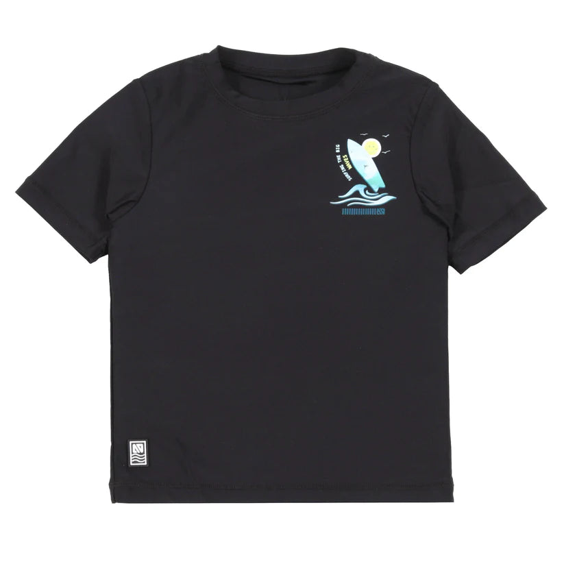 Chandail U.V - Nanö t-shirt noir à manches courtes avec imprimé bleu et blanc pour enfant, vue de face