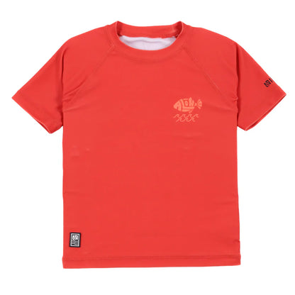 Chandail U.V - Nanö t-shirt orange uni manches raglan avec écusson en caoutchouc, tissu polyester élasthanne, vue de face enfant