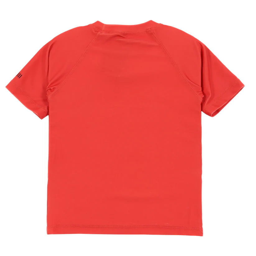 Chandail U.V - Nanö rouge uni manches courtes raglan pour enfant, vue de dos en tissu polyester et élasthanne