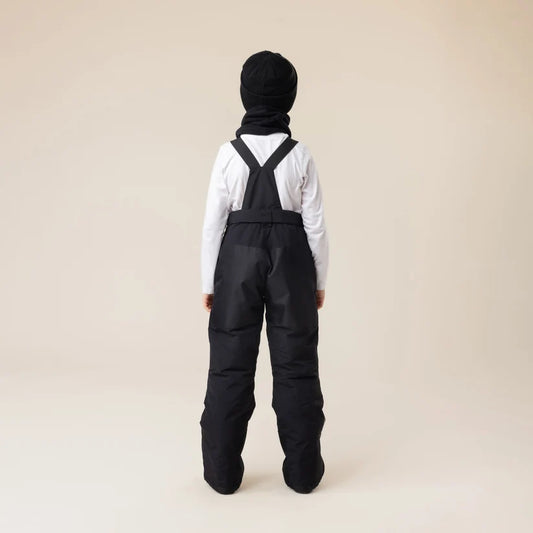 Salopette de neige - Snö noire pour enfant avec haut blanc et bonnet noir vue de dos