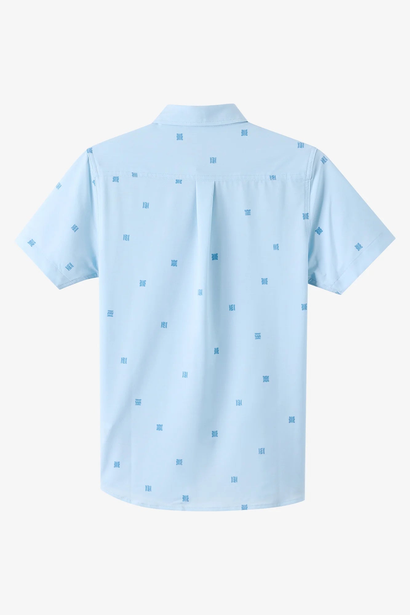 Chemise - O'Neill bleu clair à manches courtes avec petites motifs carrés bleus, vue de dos, en tissu léger homme adulte.