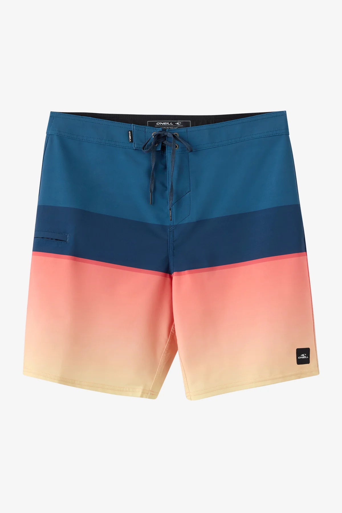 Maillot de bain - O'Neill short de bain bleu, dégradé rose et beige, style décontracté, vue de face