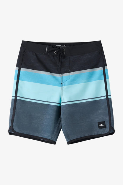 Maillot de bain - O'Neill, boardshort garçon noir et bleu à rayures, taille fixe, vue de face, dimensions 1200x1800, portrait