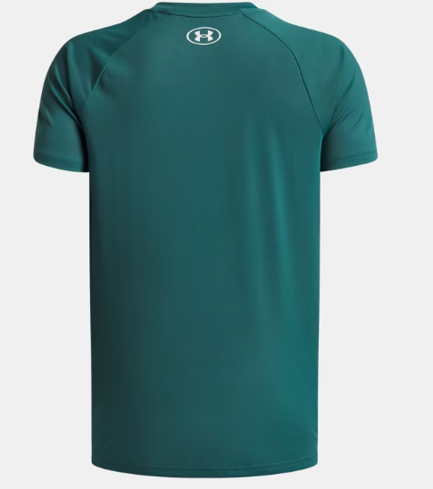 T-Shirt UA Tech™ 2.0 - Under Armour bleu pétrole en polyester, matière sèche rapidement, vue de dos, porté enfant garçon.