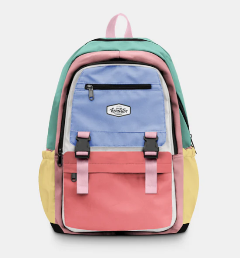 Sac à dos Colorblock 26L - Headster multicolore pastel en tissu, style casual, vue de face.