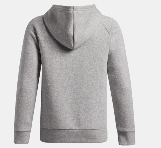 Hoodie UA Rival Fleece - Under Armour gris clair en coton polyester, style à capuche, vue de dos, pour enfant