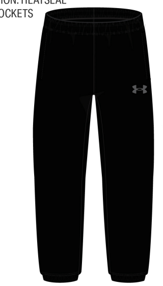 Pantalon - Under Armour noir en tissu technique, coupe droite avec poches latérales, vue de face.