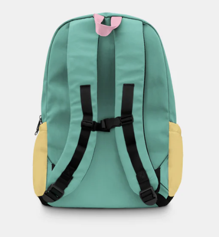 Sac à dos Colorblock 26L - Headster vert menthe avec poches jaunes, bretelles réglables et harnais poitrine, vue de dos.