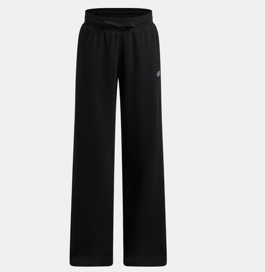 Pantalon UA Rival Fleece - Under Armour noir en molleton, coupe droite, taille élastique avec cordon, vue de face.