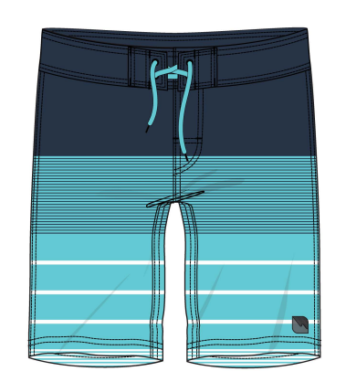 Maillot de bain - Northcoast short homme bleu marine et turquoise à rayures horizontales, vue de face, tissu polyester et spandex