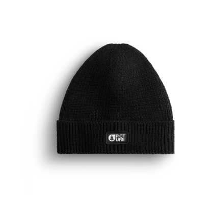 Tuque d'hiver - Picture noire en tricot à revers côtelé avec écusson du logo Picture vue de face