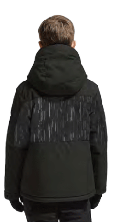 Manteau d'hiver - Under Armour noir à capuche avec motifs discrets gris, pour enfant garçon, vue de dos porté sur mannequin.