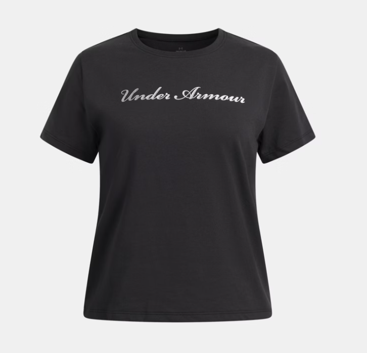 T-Shirt - Under Armour noir avec logo blanc imprimé devant, col rond, manches courtes, en coton, vue de face.
