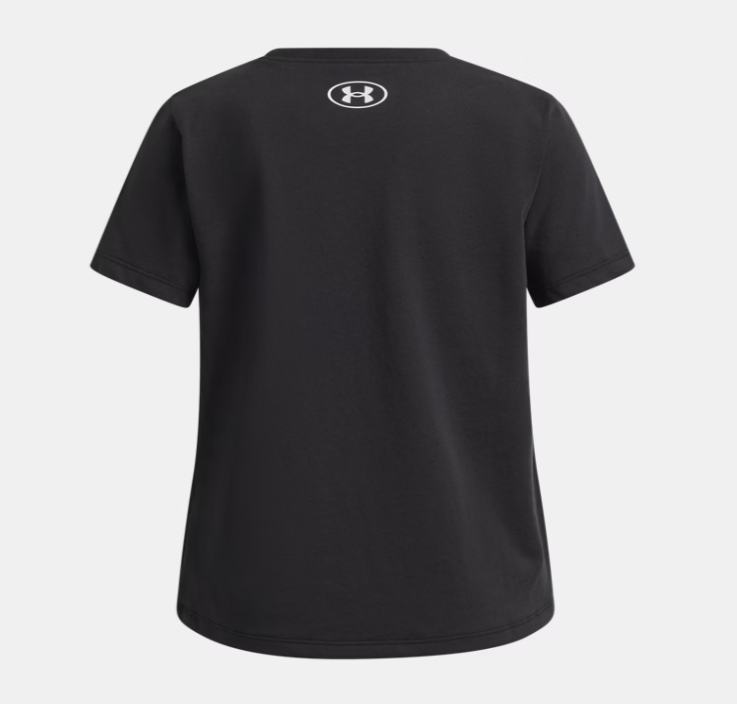 T-Shirt - Under Armour noir en coton, coupe droite, vue de dos avec logo blanc au niveau du col, pour enfant.