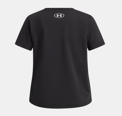 T-Shirt - Under Armour noir en coton, coupe droite, vue de dos avec logo blanc au niveau du col, pour enfant.