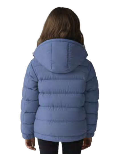 Manteau Mi-Saison - Under Armour bleu ciel matelassé avec capuche, pour enfant, vue de dos porté sur mannequin.