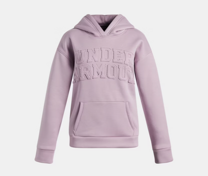 Hoodie Armour Fleece® - Under Armour, sweat à capuche mauve avec logo en relief et poche kangourou, vue de face