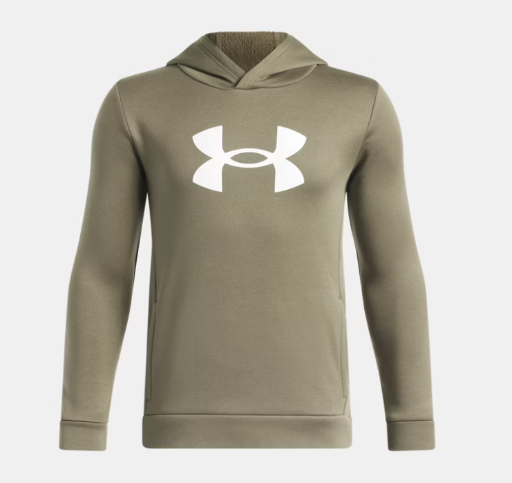 Hoodie Armour Fleece® Big Logo - Under Armour kaki à manches longues avec grand logo blanc, vue de face