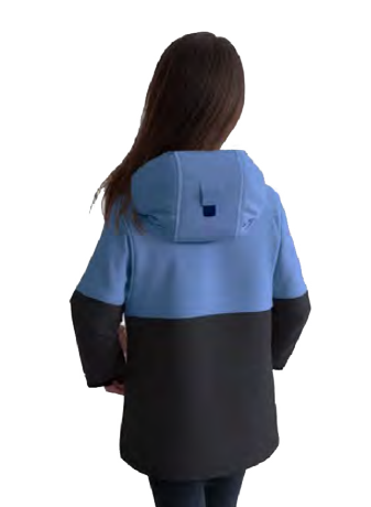 Manteau D'hiver - Under Armour bicolore bleu clair et noir en matière isolante, pour enfant, vue de dos avec capuche.