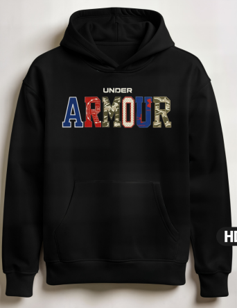 Hoodie - Under Armour noir avec logo multicolore stylisé sur le devant, à capuche, en matière sweat-shirt, vue de face.