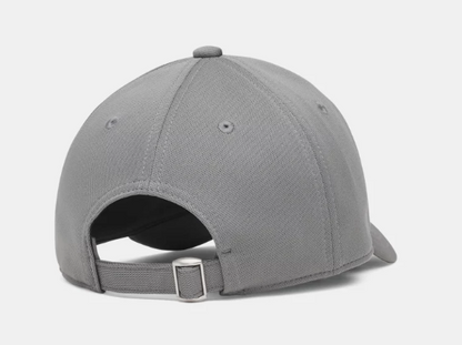Casquette UA Blitzing - Under Armour grise ajustable vue de dos avec fermeture à boucle métallique en tissu rigide