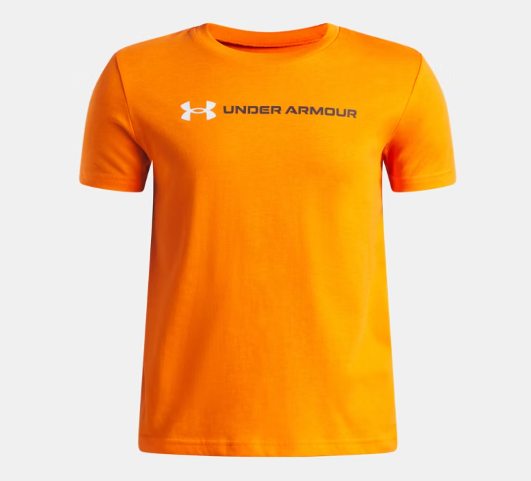 T-Shirt UA Logo Wordmark - Under Armour orange vif en coton, col rond, manches courtes, vue de face.
