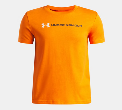 T-Shirt UA Logo Wordmark - Under Armour orange vif en coton, col rond, manches courtes, vue de face.