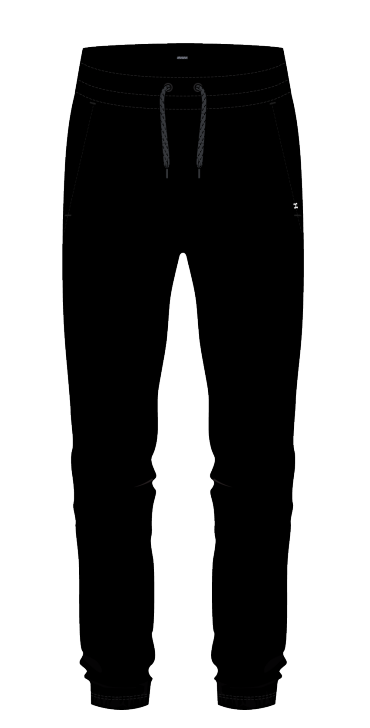 Pantalon - Under Armour noir en tissu technique avec cordon de serrage, style jogging, vue de face.