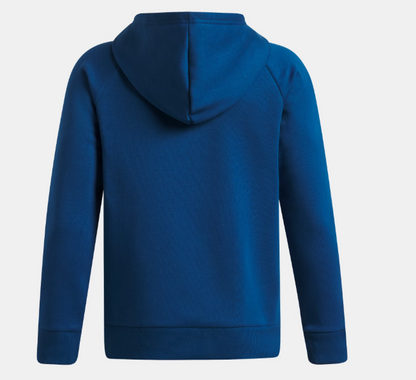 Hoodie UA Rival Fleece - Under Armour bleu marine en coton polyester, style à capuche, vue de dos.