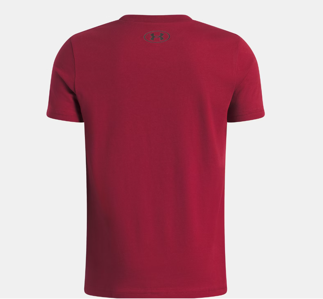 T-Shirt GL Foundation - Under Armour rouge en coton, vue de dos, manches courtes, coupe classique pour enfant.